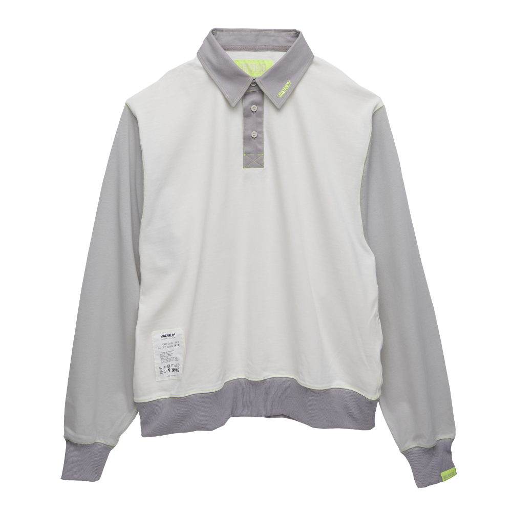【Limited】Long Sleeve Polo Shirts “SHINKOKYU”[White x Light Gray ]